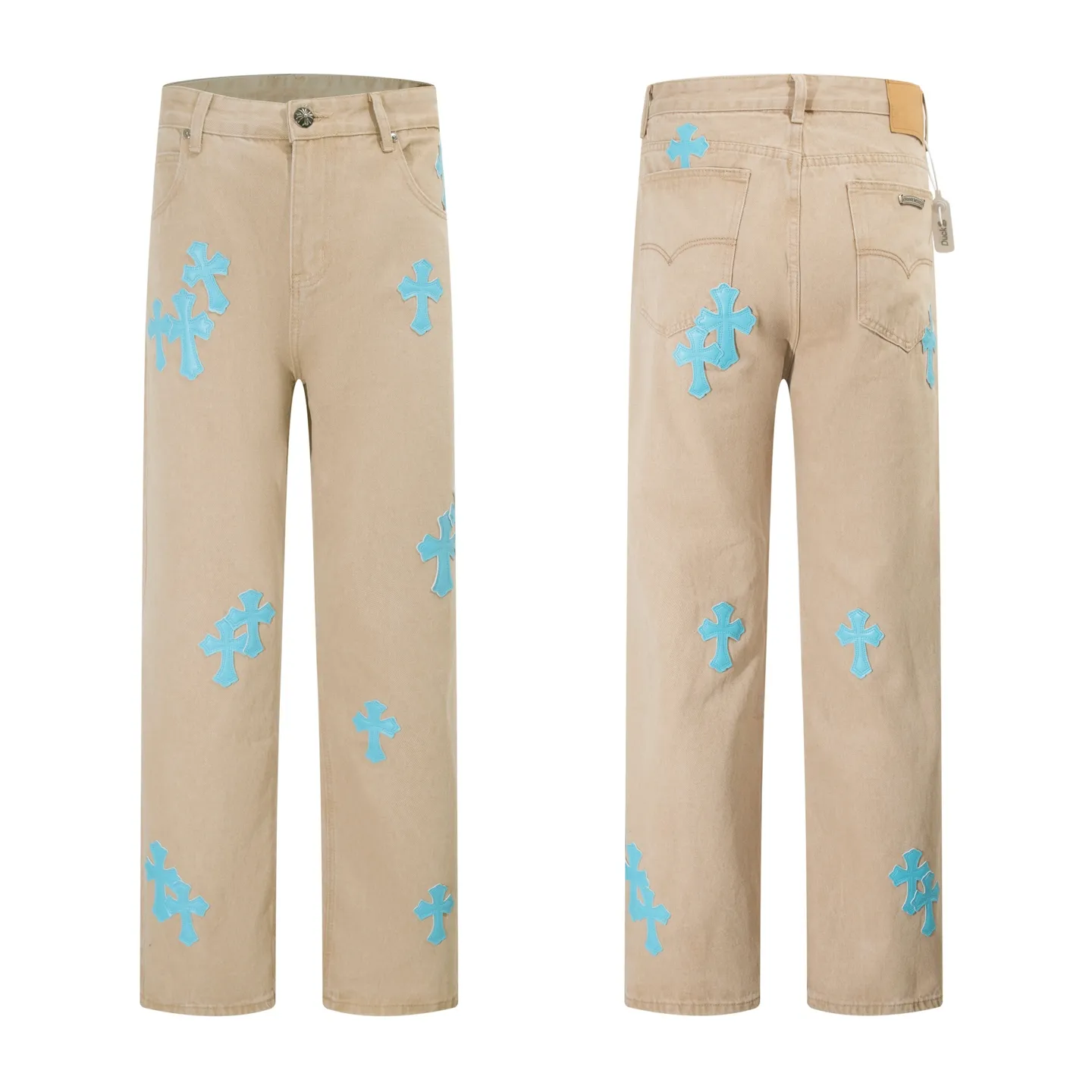 P240 Style No.: H911 Croxin & 𝐂𝐡𝐫𝐨𝐦𝐞 𝐇𝐞𝐚𝐫𝐭 ss25 white and blue patchwork jeans. Styles with different washed textures are very friendly to people with thin legs. The slightly flared version perfectly modifies the leg shape. The timeless and moderate length makes it easy to match and match. It is the basis for various styles and is a must-have in your wardrobe! The fabric is stiff but also makes the upper body soft without losing texture. The washing process is even more perfect. It is a must-have item for everyone! ! ! Washed wheat, hang tag, pants label, three labels complete Color: khaki Size: 30-32-34-36